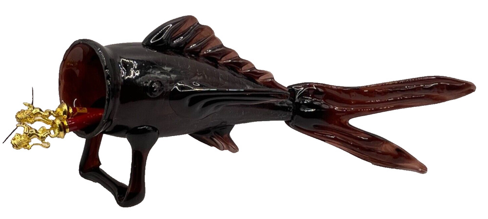Rare Vintage 1950s Handcrafted Empoli Art Glass Wide Mouth-Purple Amethyst Fish